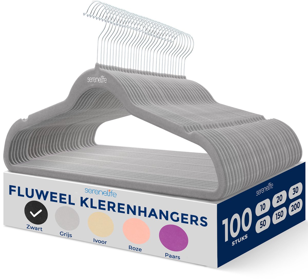 SereneLife Kleerhangers, Fluwelen Hangers, Antislip Zware Duurzame Kledinghangers Set-100Stuks-Duurzaam met 360° Draaihaak