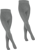 FALKE Family 2-Pack dun eenkleurig katoen multipack panty kinderen grijs - maat 122-128