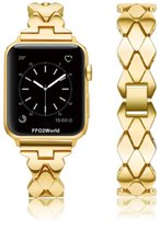 Stravo Ruitvormig Dun Metalen Horlogebandje – Geschikt voor Apple Watch 42mm (Series 12/11/10), 41mm (Series 9/8/7), 40mm (Series 6/5/4, SE 3/2/1) – Slank RVS Ketting bandje voor Dames – Goud