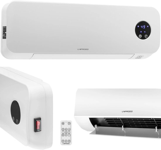 Uniprodo - wandverwarming - keramisch - 10 - 49 °C - 1000/2000 W - afstandsbediening - extra slank