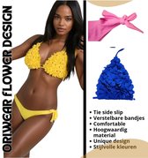Ensemble de bikini Oriwave Exclusive au design floral Trendy - Confortable et avec bretelles réglables - Slip/Bas à nouer sur le côté - Yellow - taille M