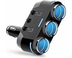 DrPhone CAR1 Multifunctionele Autolader - 3 Contactdozen -100W & 2 USB poorten 3.1A (1A / 2.1A) - Sigarettenaansteker