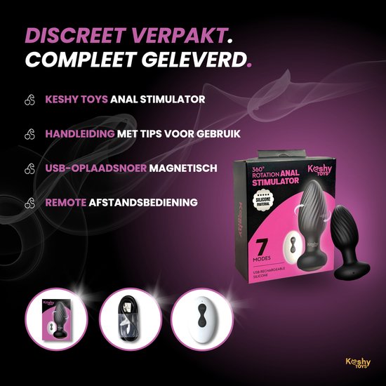 Verpakking van anale stimulator met productafbeeldingen en tekst.