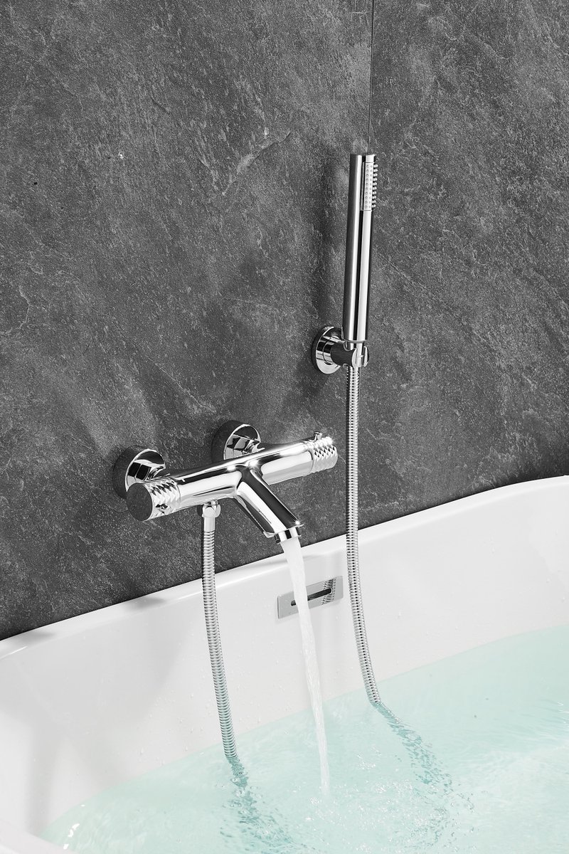 WEBO Oliver opbouw badkraan met handdouche complete set - Chroom - watervalontwerp - twee-knop bediening complete set