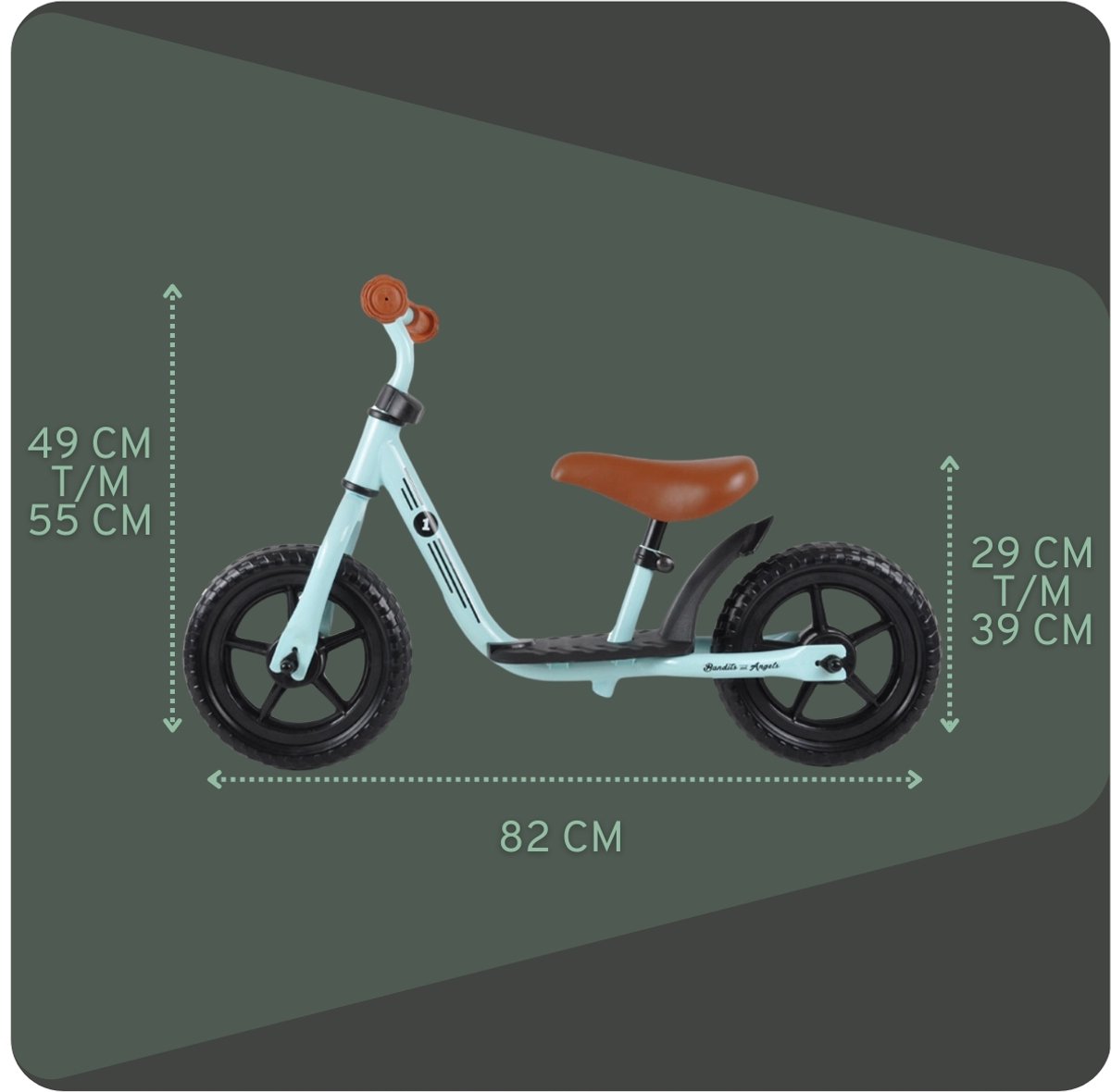 Bandits & Angels Metalen Loopfiets Starter Mintgroen met Voetenplank vanaf 2 Jaar - Limited Edition - Mintgroene Loop Fiets - Verstelbaar Zadel 29 tot 39 cm - Voor Jongens en Meisjes - Compact en Veilig - Lage Instap met Voetenplank — afbeelding 4