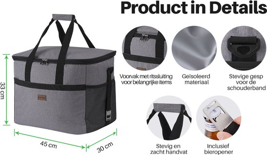 Packaway 40L Koeltas Grijs - Inclusief 15L Lunchtas Grijs en 8 Koelelementen - Dé set voor dames en heren die altijd onderweg zijn - Voor werk en vrije tijd van Packaway — afbeelding 3