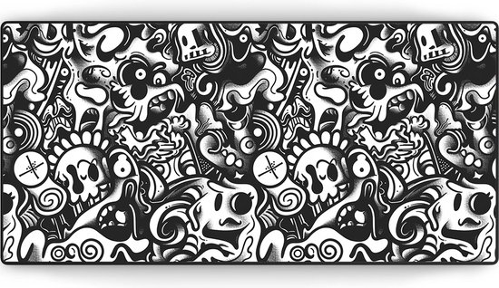Muismat xxl - Doodle Apocalypse - Gaming - 900 x 400 x 3 mm - Antislip