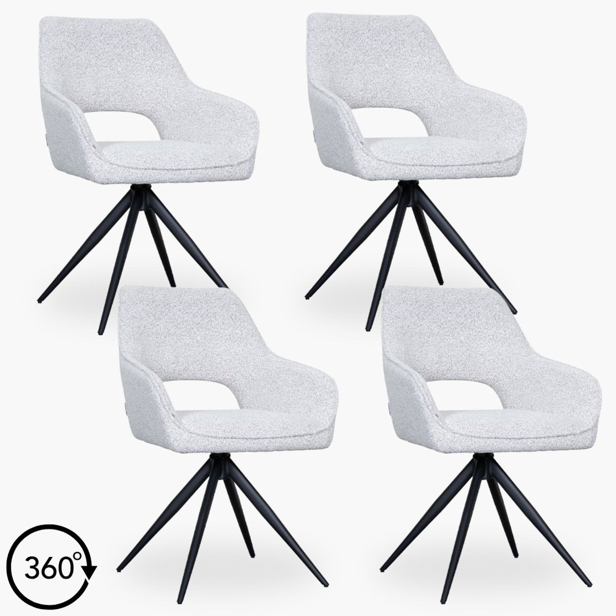 4x Eetkamerstoel Veya - Ivoor Boucle - Set van 4 - Naturel - Met Armleuning