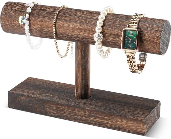 ProCase T-vormige armbandhouder, afneembare armbandhouder, sieradenhouder, fluwelen wrap armbandstandaard, horlogestandaard, opslag met houten sokkel ProCase T-vormige armbandhouder, afneembare armbandhouder, sieradenhouder, fluwelen wrap armbandstandaard, horlogestandaard, opslag met houten sokkel