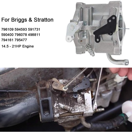 Geschikt voor 796109 594593 Carburateur voor Briggs & Stratton 591731 590400 796078 498811 794161 795477 14,5 pk - 21 pk motor Craftsman Riding Tower gazontractor van HURI — afbeelding 2
