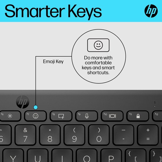 Gros plan sur le clavier HP avec une touche emoji.