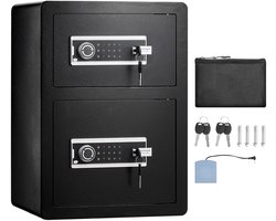 Kluis met Dubbele Deuren – 99 Liter, Zwart, Met Sleutelslot en Wachtwoordbeveiliging, LED-Verlichting, Sleutelbord, Brandwerende Tas, Verstelbare Schappen – Voor Geld, Documenten, Waardevolle Bezittingen