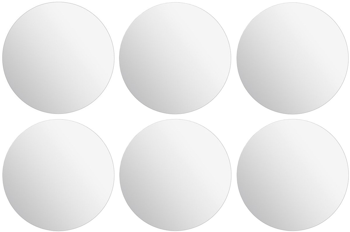 5Five Plak spiegel tegels - 6x stuks - glas - zelfklevend - D39.9 cm - rond - muur/deur/wand