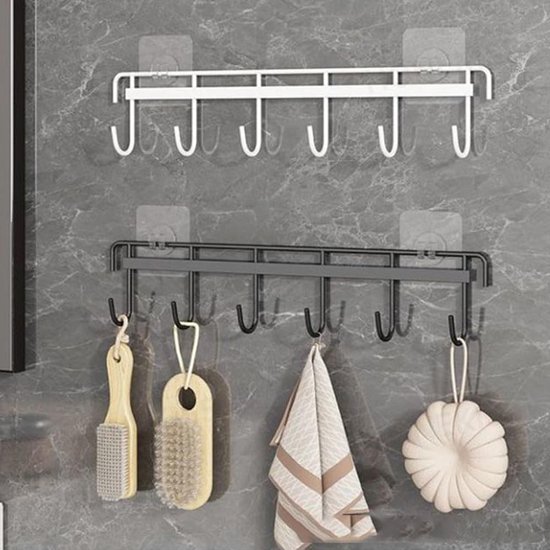 Keukengereihouder, 50 cm, keukengereihouder met 10 haken, voor keukengerei, pannen/pollepel, aluminium, zwart, zelfklevend, zonder boren, ruimtebesparend
