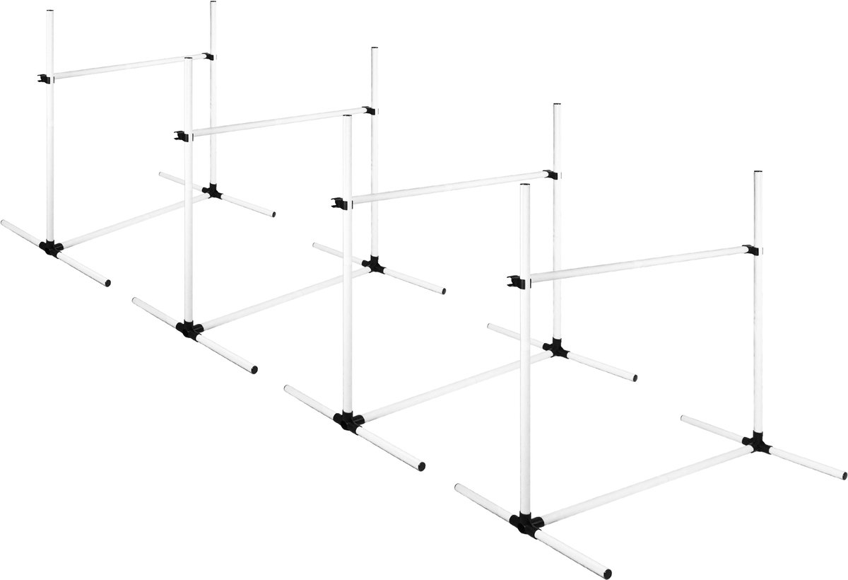 Aufun Honden Agility Training Set - Wit - 4X In Hoogte Verstelbare Horden + Slalom Stokken incl. Draagtas - Professionele Trainingsuitrusting