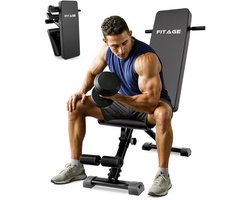FITAGE Fitnessbank - Fitness Halterbank tot 300KG - Verstelbaar - Inklapbaar - Zwart