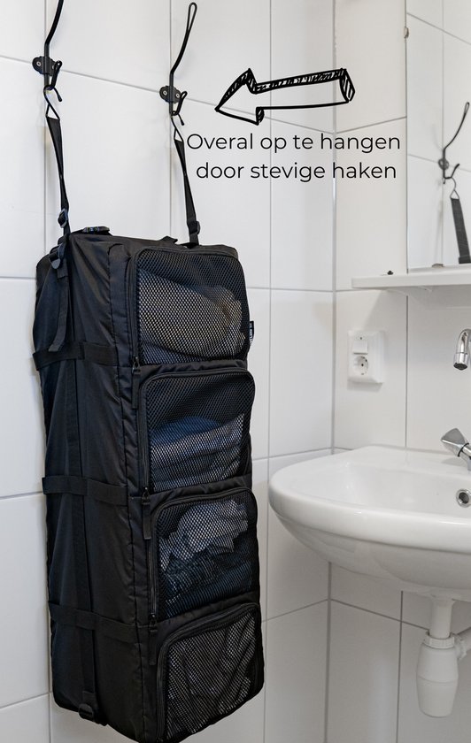 Hangende Packing Cube - 4 compartimenten - Kast organizer - Tent organizer voor kleding - Handbagage - Compressie - Zwart
