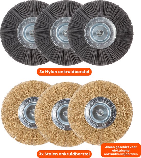 Kibani universele borstelset voor elektrische onkruidborstel - Set van 3 - Onkruidverwijderaar - Onkruidverdelger - Stalen en Nylon borstel - 11cm - Voegenborstel - Grastrimmer