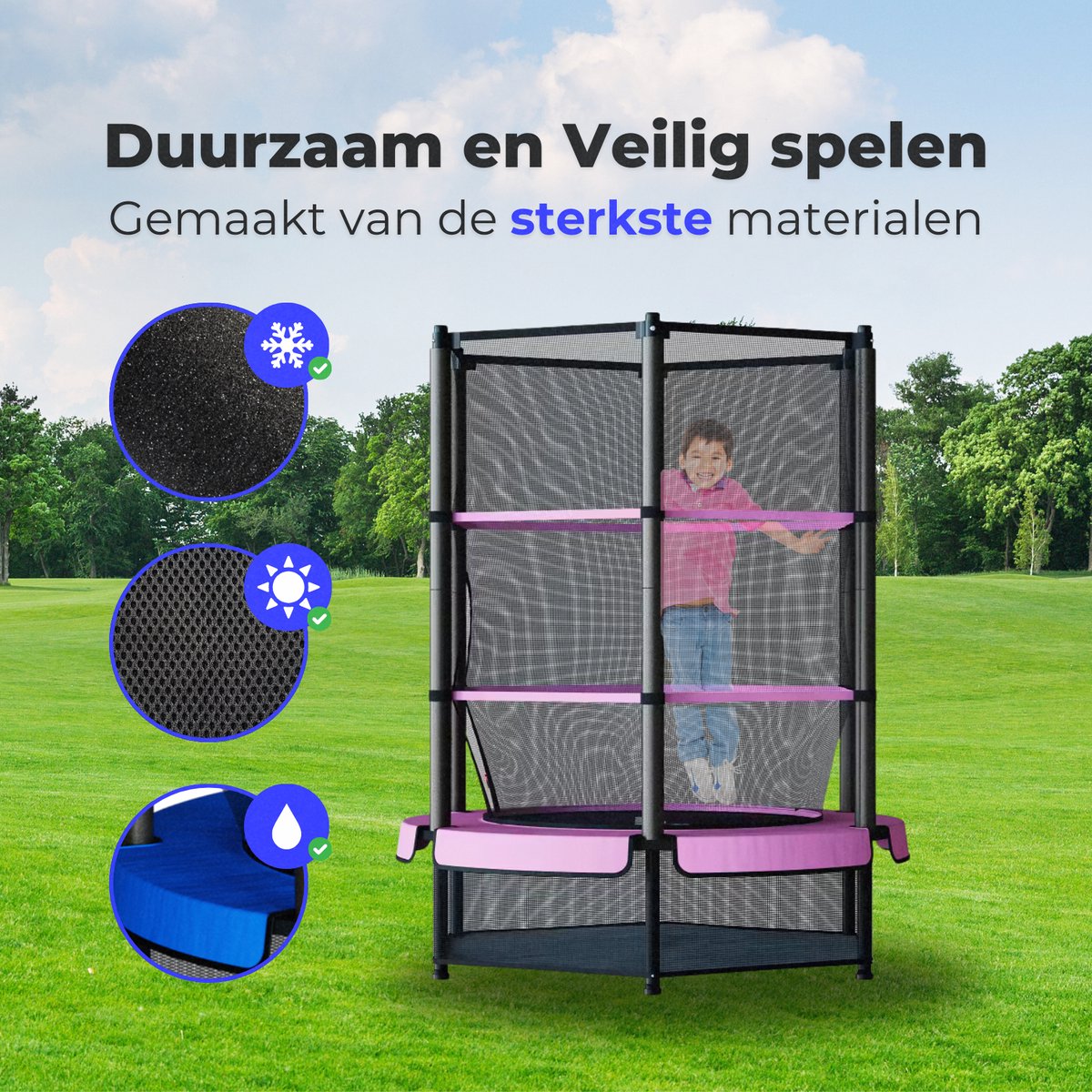 RocketJump LF14 Trampoline - Inclusief veiligheidsnet - Kindertrampoline 140 cm - Roze — afbeelding 8