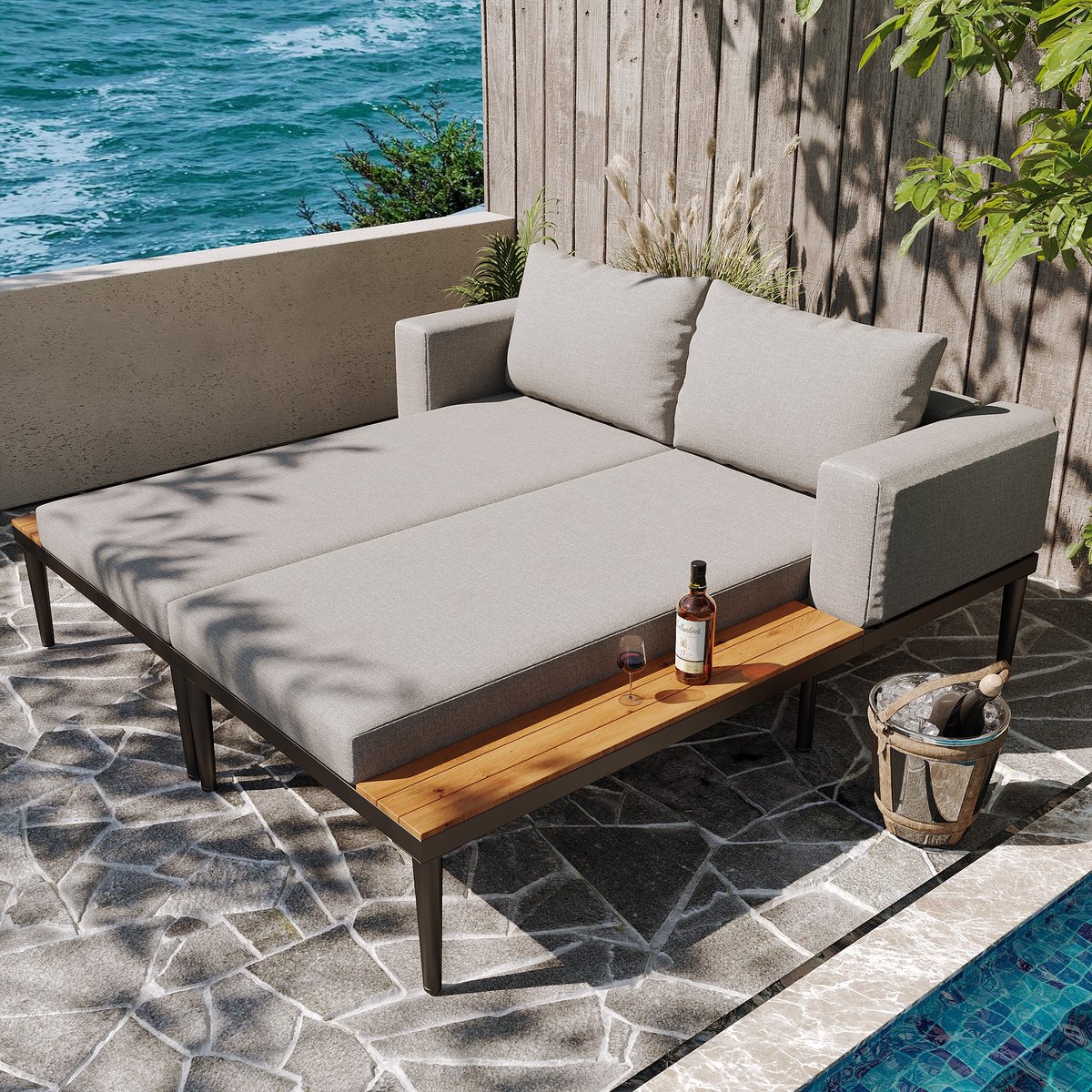 Sweiko Loungeset - Ligbed - Waterdichte Slaapbank - Met Planken - Ligstoel - Grijs