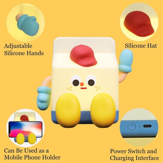 Schattig nachtlampje, melkdoos, LED-nachtlampje, oplaadbaar, draagbaar, nachtkastje, bedlamp voor slaapkamer, woonkamer, eetkamer, bureau, decoratie, kerst, verjaardagscadeau van Merkloos — afbeelding 2