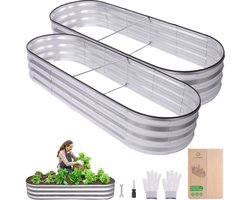 2-Pack Moestuinbak – 180 x 60 x 30 cm - Kweekbak Metaal – Plantenbakken & Kruidenbakken voor Buiten en Binnen – Kweektafel – Verhoogde Moestuintafel – Moestuin bak – Kruidenbak – Plantenbak – Bloembakken – Inclusief Gereedschap & Tuinhandschoenen