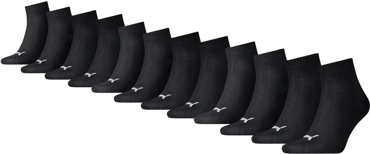 Puma Quartersokken Plain Enkelsokken 12 paar Zwart
