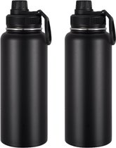 BOZ Roestvrijstalen waterfles XL (1 L / 32 ounces) brede mond, BPA-vrij, vacuüm dubbelwandige geïsoleerd (lichtblauw