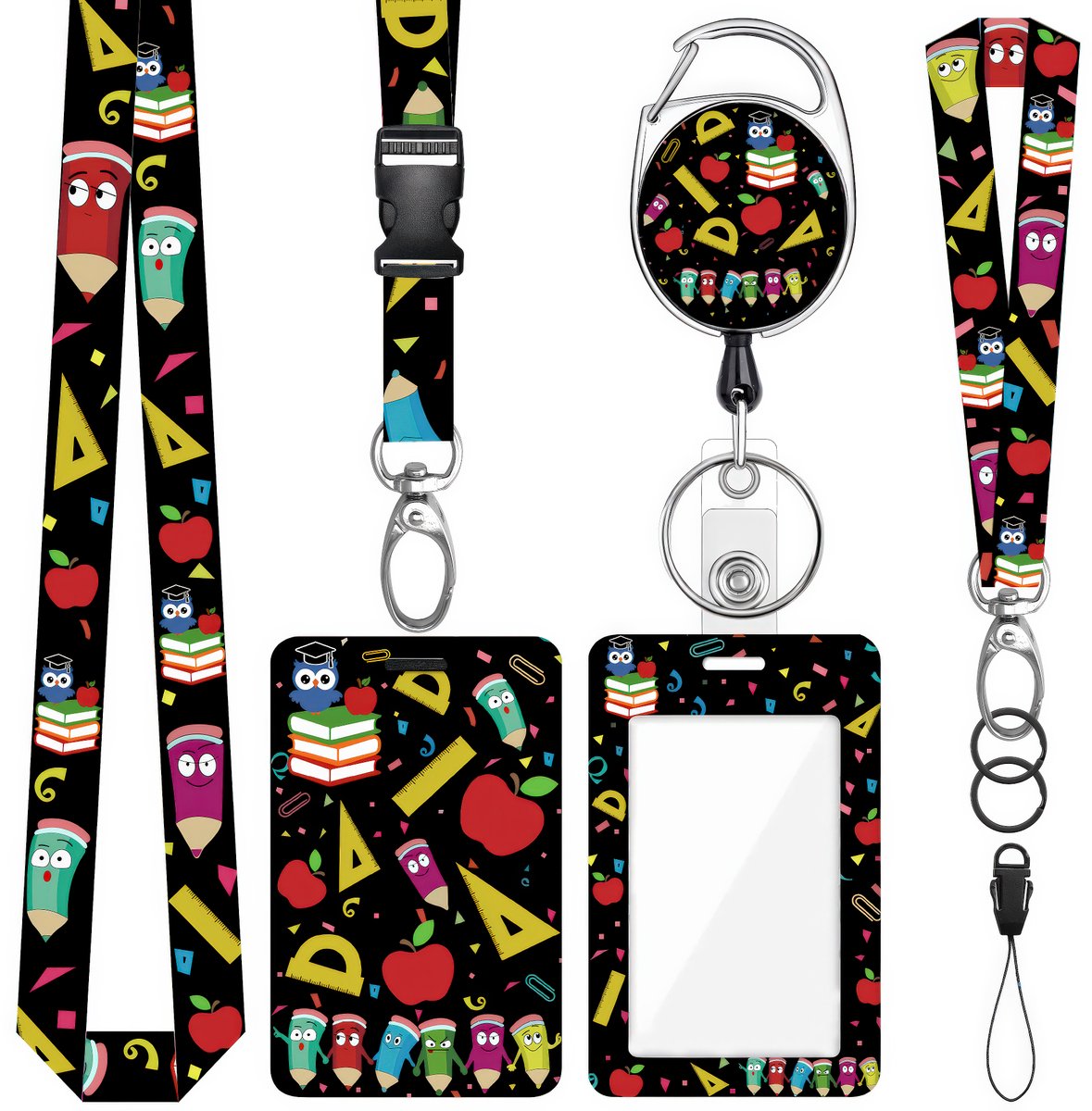 Nek en Pols Keycords met Uittrekbare Sleutelhanger & Badgehouder - Afneembare Lanyard - Trekkoord Badge Pashouder - Clip Keykoord - Intrekbare Houder voor Kaart/Sleutels - Universeel Telefoon, GSM Koord - Sleutelkoord/Nekkoord - Telefoonkoord Ketting