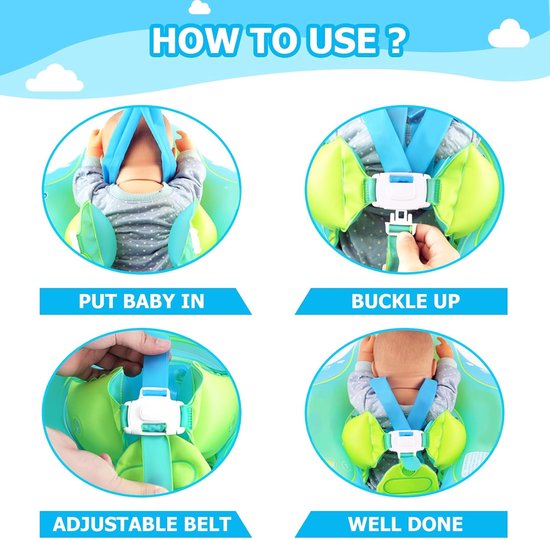 Bouee Bebe avec Pare & Auvent Poignée,Siège De Natation Gonflable Réglable, Flotteur De Piscine pour Bébé,Design Anti-Bascule Démontable pour 0 À 4 Ans