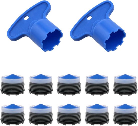 10 pièces - aérateur - aérateur avec 2 clés - aérateur pour robinets - aérateur économiseur d'eau - aérateur de crépine de robinet - aérateur de robinet - filtre de robinet en plastique - ABS - 18,5 mm - bleu