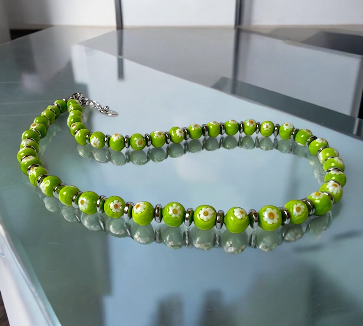 Corte Murrina - Murano glas halsketting - 'San Remo' Limone - geel - 43cm - Exclusief bij Sparkles Online – Handgemaakt