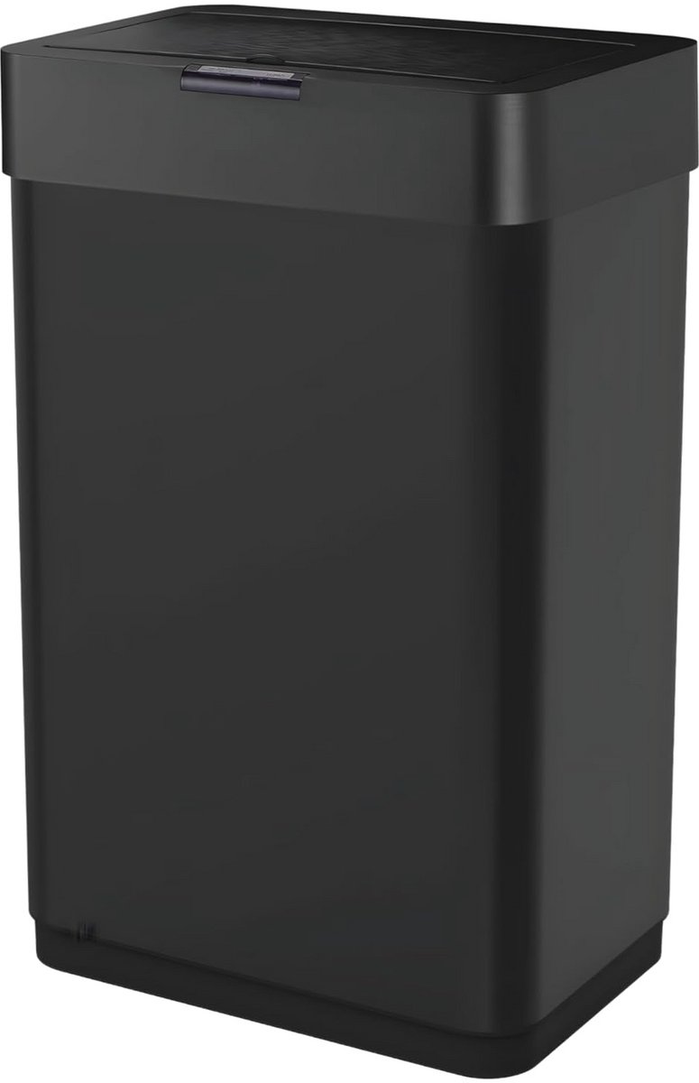 Matzwarte Prullenbak met Sensor en Dubbele Afvalscheiding - 60 Liter - Soft Close Deksel