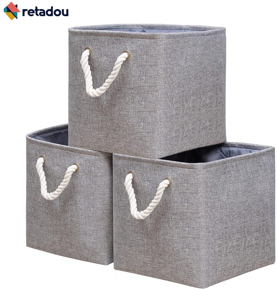 MATANA 8 Opvouwbare Kubus Opbergdozen voor Kleding, Speelgoed, Wasserij (27,5x27,5x28cm) - Sterk & Duurzaam - Huis, Garderobe, Kinderkamer, Kantoororganisatie (Grijs