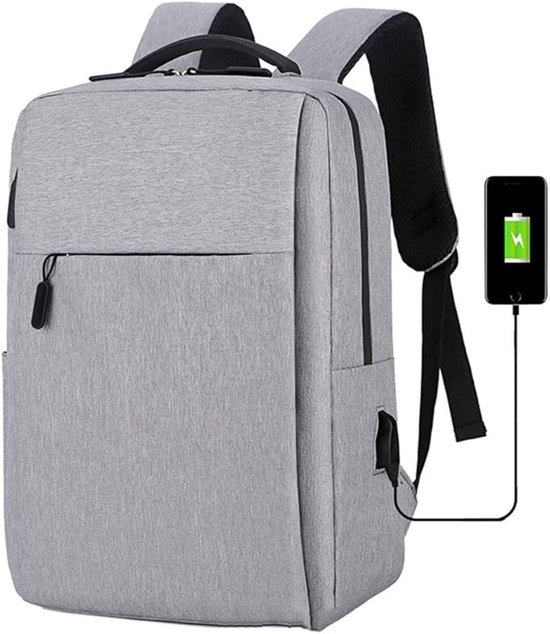 Sac à dos pour ordinateur portable 15 pouces avec port de chargement USB - Cartable gris pour homme et femme - Confort de transport optimal et espace de rangement spacieux