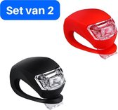 Set van 2 Siliconen LED Fiets Lampjes - Achterlicht - Voorlicht - Verlichtingsset - Koplamp - Fietslamp - Fietslicht - Koubestendig - Waterdicht - Rood - Zwart - inclusief batterijen