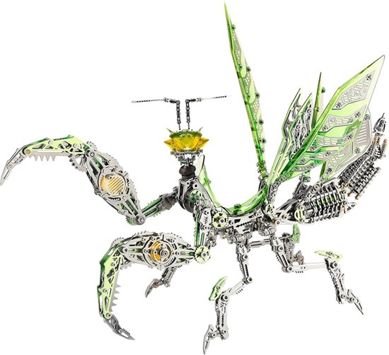 Metalen Modelbouw Sprinkhaan Groen - DIY Bouwpakket - 1100+ Onderdelen – Met LED Lampjes