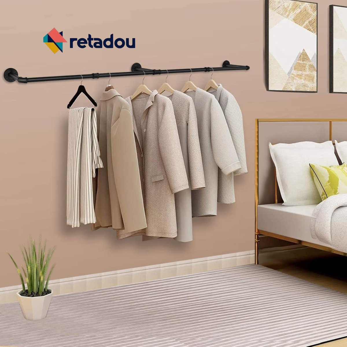 127 Cm Industriële Pijp Kledingstangrek - Heavy Duty Retro Muur Netjes Rail Pijp Display Rails Voor Thuis Winkels Afneembare Kledingstuk Opknoping