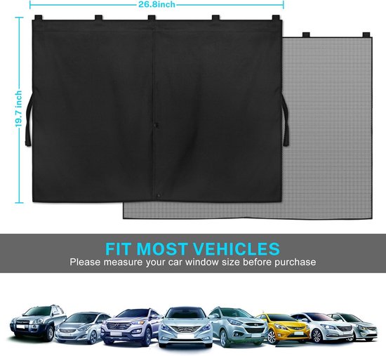 2 stuks - Magnetisch zonnescherm voor de achterruit van de auto - Magnetisch zonnescherm met dubbele laag - Zwart gordijn voor de auto - Volledig verduisterend / Half verduisterend optioneel - Bescherming tegen hitte / UV van Merkloos — afbeelding 3