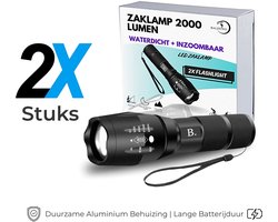 BALDUNO® militaire zaklamp - Zaklamp 2000 Lumen LED Zaklamp - Zaklampen - Waterdicht + Inzoombaar - 2 stuks BALDUNO® militaire zaklamp - Zaklamp 2000 Lumen LED Zaklamp - Zaklampen - Waterdicht + Inzoombaar - 2 stuks