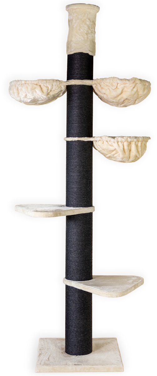 RHRQuality Krabpaal voor Grote katten - Maine Coon Tower Plus - 245 tot 265cm Hoog – met extra dikke 20cm sisalpalen - Blackline Créme