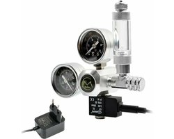 Aquarium CO2 regelaar met 12V adapter, aquariumdrukreductor, dubbele drukmeter inclusief bellenteller en terugslagklep, W21.8 interface