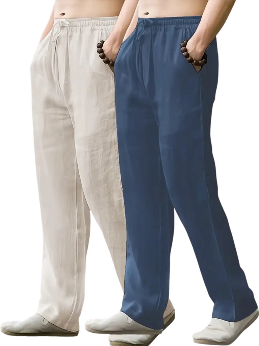 Livano Linnen Broek Heren Zomerbroek Volwassenen Lange Broek Pantalon Strandbroek Zomer Ibiza Stijl & Marineblauw