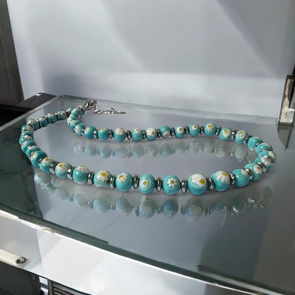 Corte Murrina - Murano glas halsketting - 'San Remo' Turchese - Turqoise - 43cm - Exclusief bij Bella Murano – Handgemaakt