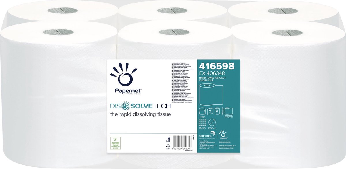 Papernet 416598 papieren handdoek Cellulose Wit 1,4 m