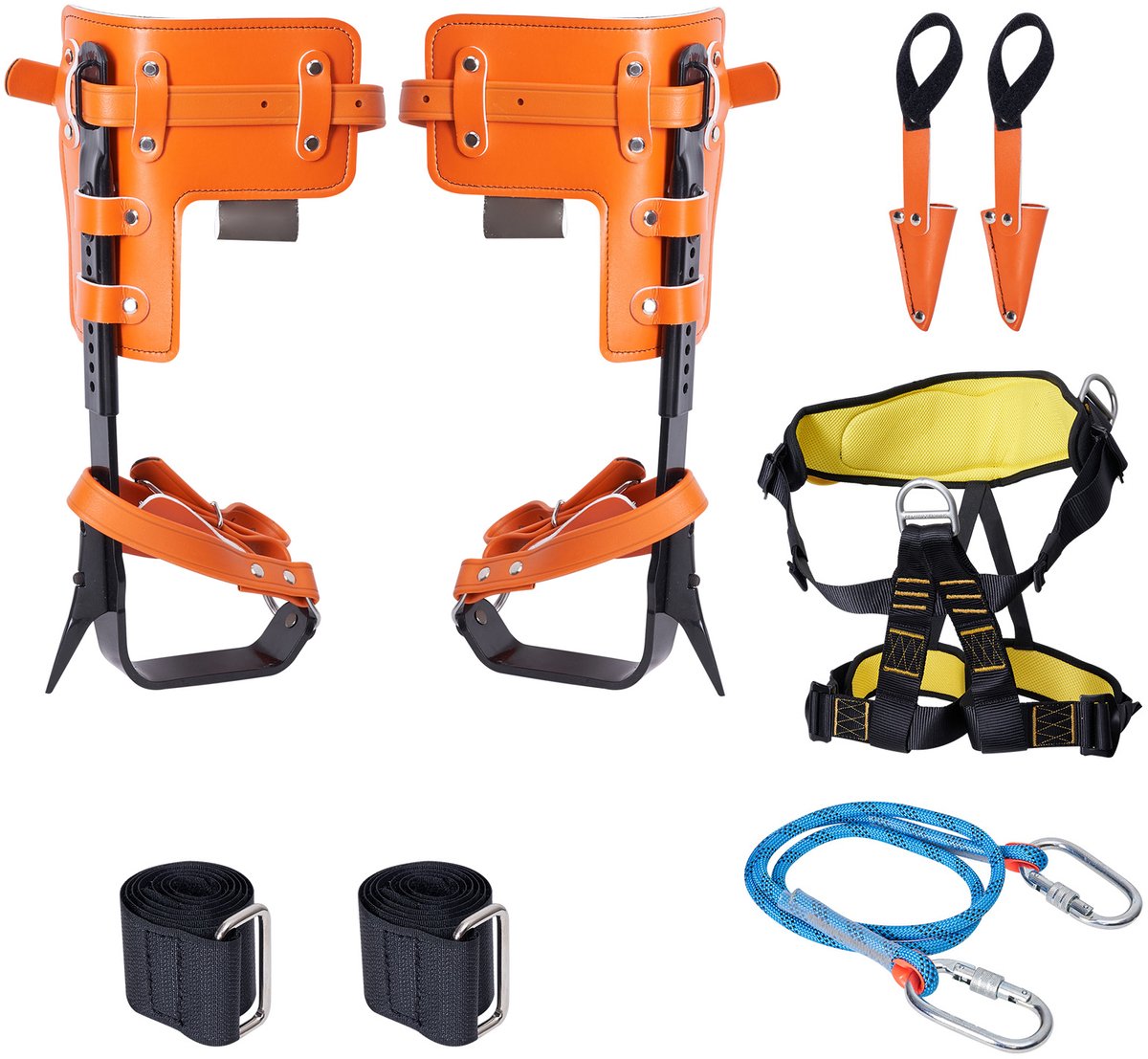 Boomklimsporen Set, 1 Paar Klimsporen van Gelegeerd Staal, Veiligheidstouw en Gordel, Draagvermogen 350 lbs, Boomverzorgingsuitrusting voor Klimmers, Fruitpluk, Oranje