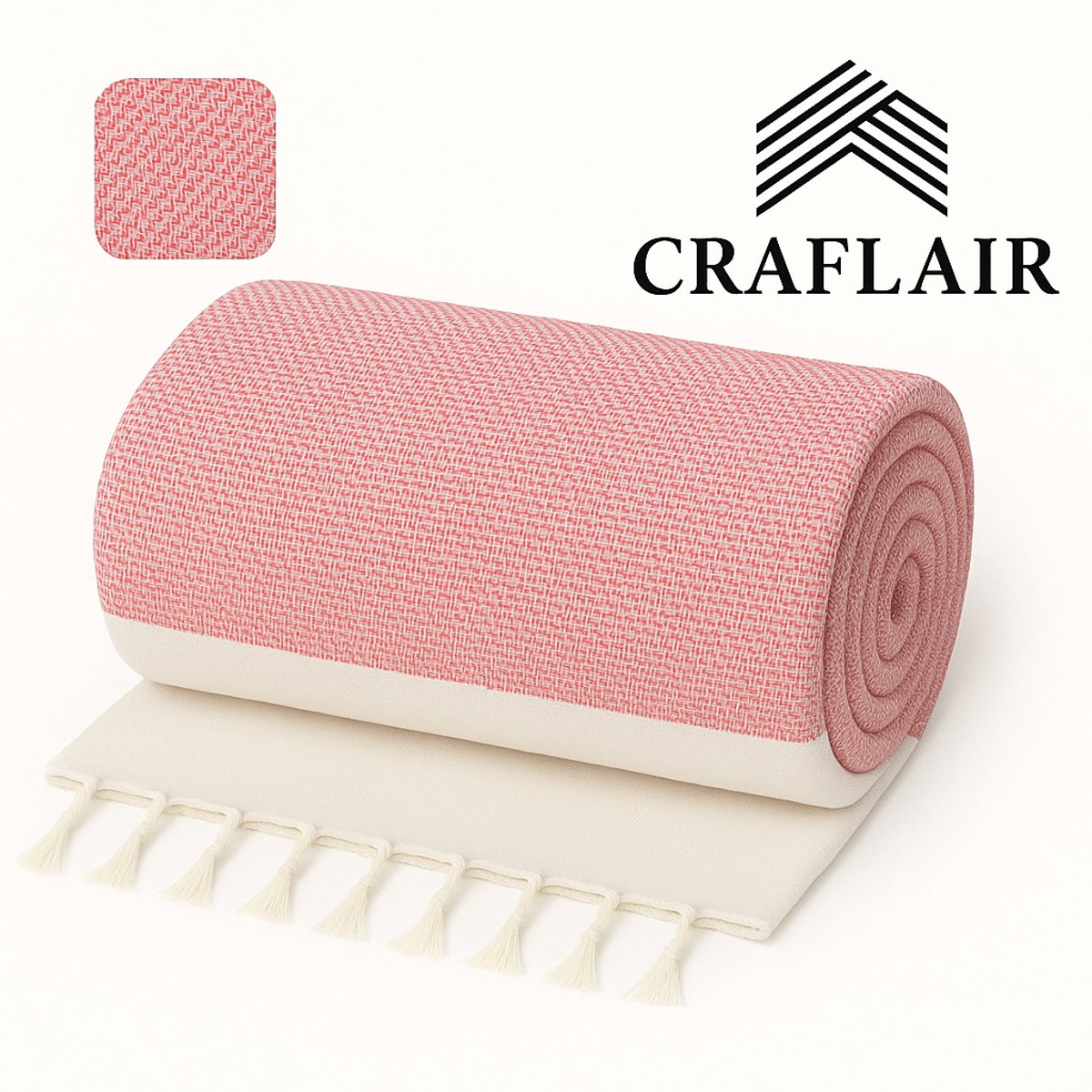 Craflair Hamamdoek Rose Glow – 200×100 cm – Lichtgewicht – Sneldrogend – Strand & Sauna – 100% katoen