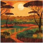 Poster 75x75 cm - Landschap - Afrikaans - Zon - Posters - Kamer decoratie - Wanddecoratie woonkamer - Muurdecoratie slaapkamer