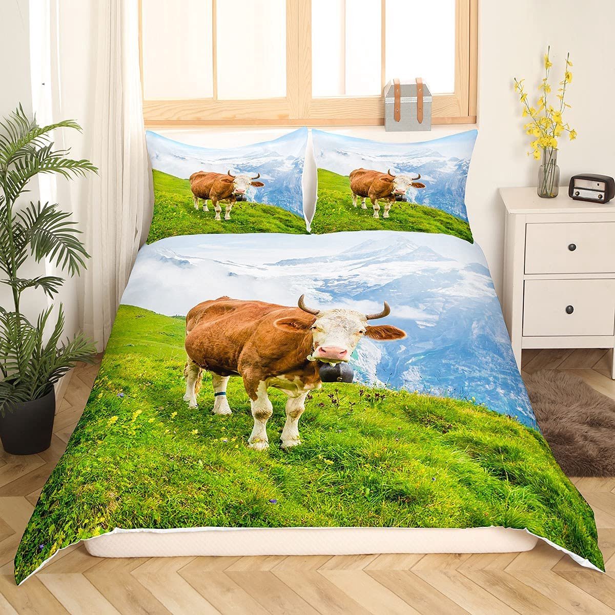 Unyqoos Charmante Boerderij Dierenprint Dekbedovertrekset voor Kinderen en Volwassenen met Kussensloop, 135 x 200 cm kleur 102