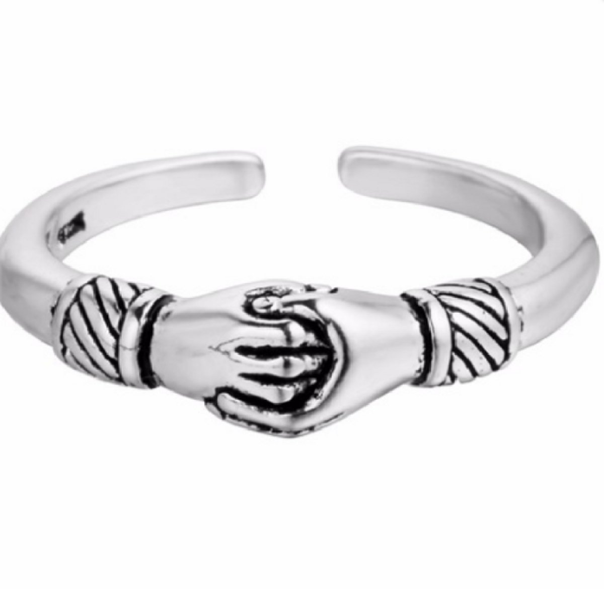 Ring- Tibetaans zilver- Handjes- Verstelbaar-Charme Bijoux